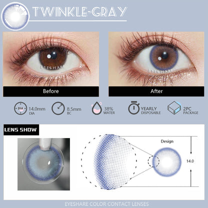 Twinkle Gray 14.0mm 1 Pair | 1 Year