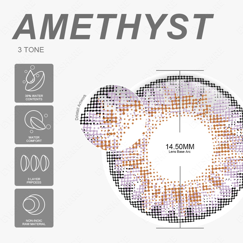 3TONE Amethyst 14.5mm 1 Pair | 1 Year