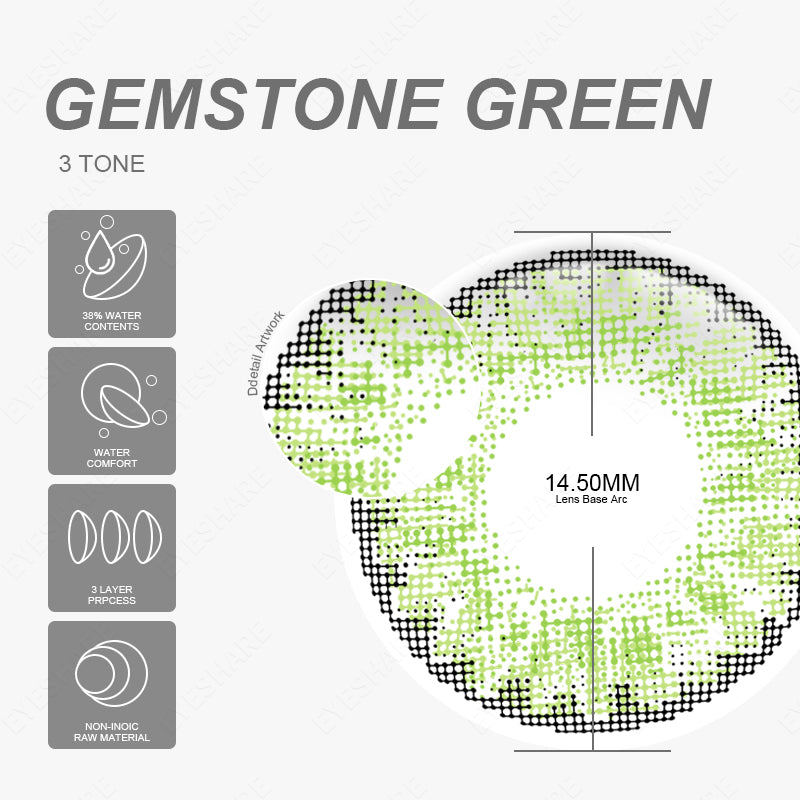 3Tone Gemstone-Green 14.5mm 1 Pair | 1 Year