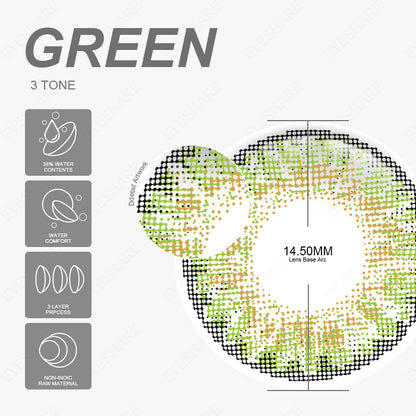 3TONE Green 14.5mm 1 Pair | 1 Year