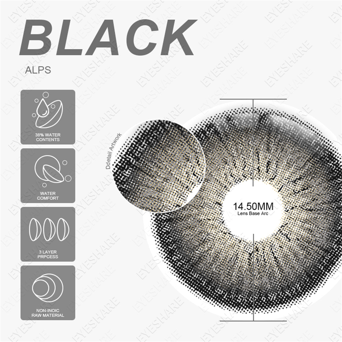 Alps Black 14.5mm 1 Pair | 1 Year