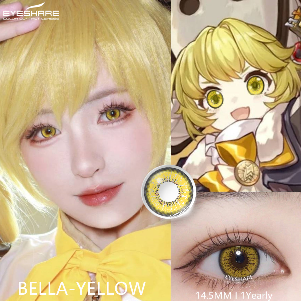 Cosplay Bella Yellow 14.5mm1 Pair | 1 Year