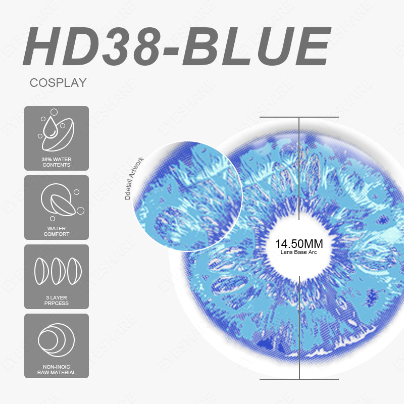 Cosplay HD38 Blue 14.5mm 1 Pair | 1 Year