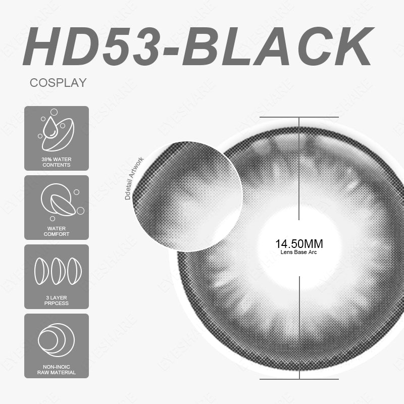 Cosplay HD53 Black 14.2mm 1 Pair | 1 Year