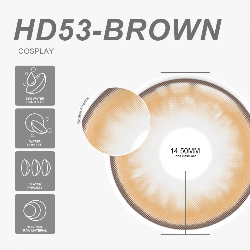 Cosplay HD53 Brown 14.2mm 1 Pair | 1 Year