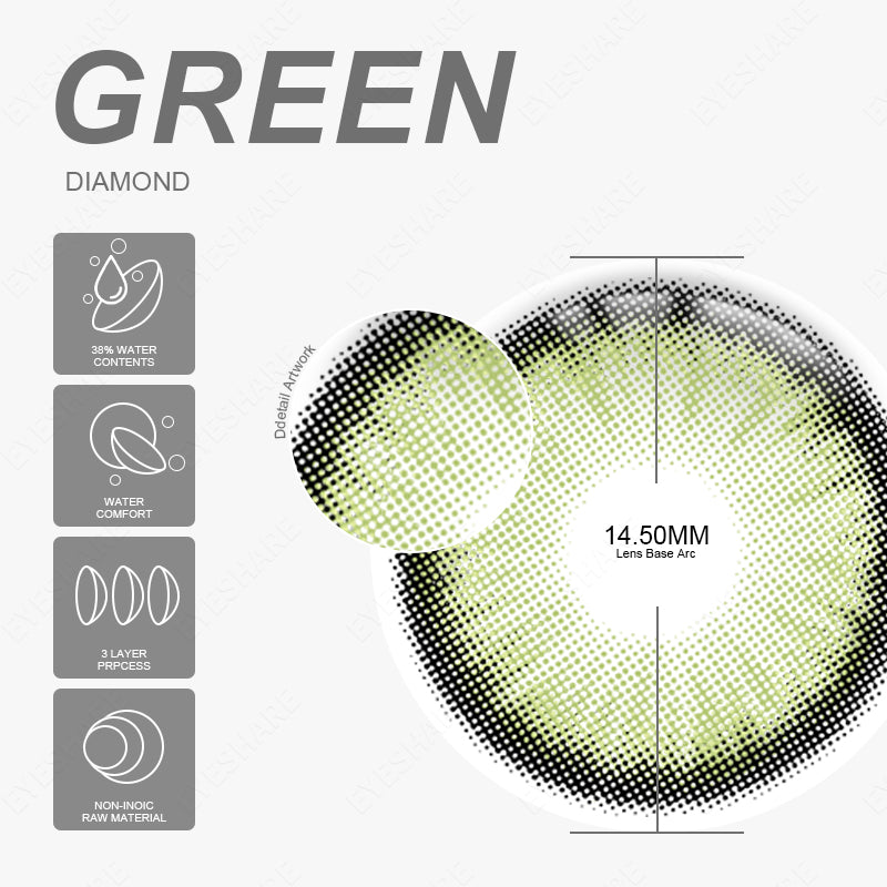 Diamond Green 14.5mm 1 Pair | 1 Year