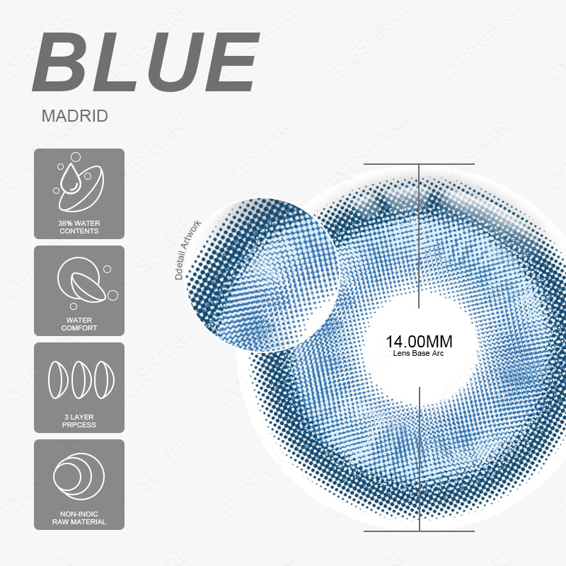 Cosplay Madrid Blue 14.0mm 1 Pair | 1 Year