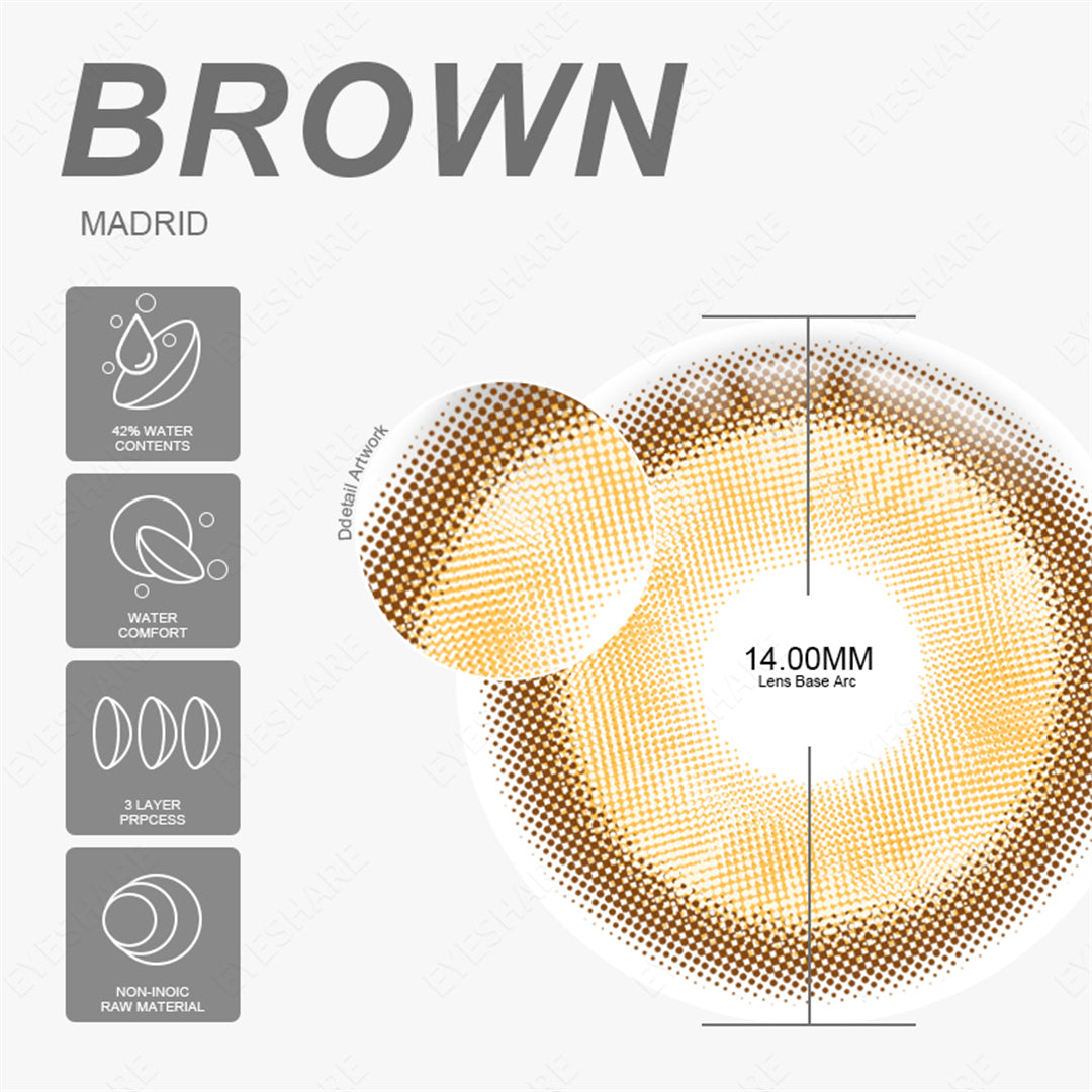 Madrid Brown 1 Day Use I 14.0mm,10 Pcs=5Pair,Cosplay