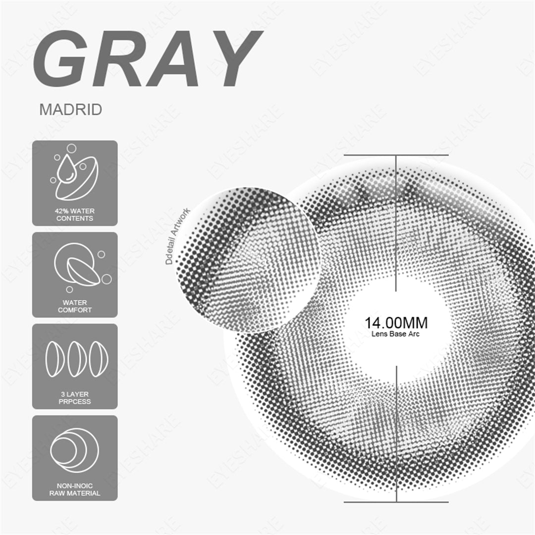 Madrid Gray 1 Day Use I 14.0mm,10 Pcs=5Pair,Cosplay