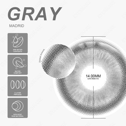 Cosplay Madrid Gray 14.0mm 1 Pair | 1 Year