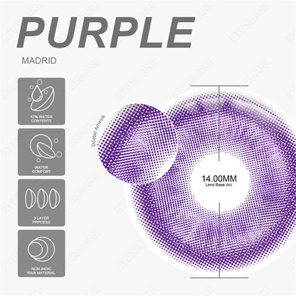 Madrid Purple 1 Day Use I 14.0mm,10 Pcs=5Pair,Cosplay