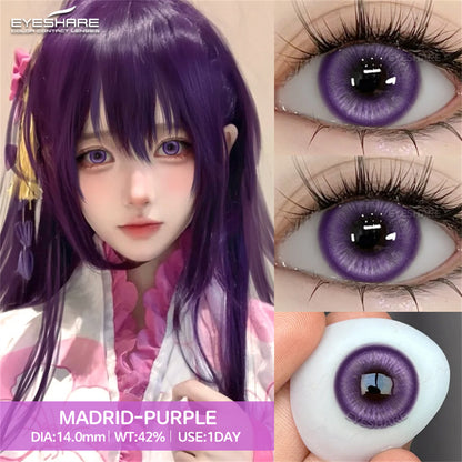 Madrid Purple 1 Day Use I 14.0mm,10 Pcs=5Pair,Cosplay