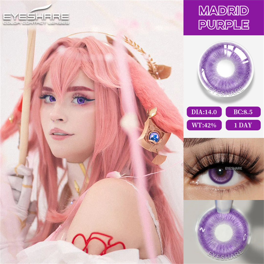 Madrid Purple 1 Day Use I 14.0mm,10 Pcs=5Pair,Cosplay