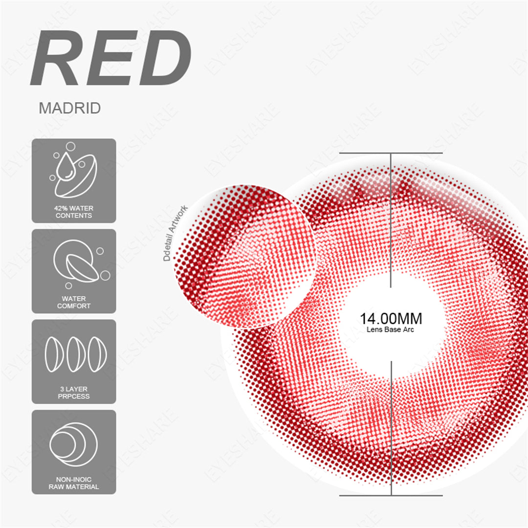 Madrid Red 1 Day Use I 14.0mm,10 Pcs=5Pair,Cosplay