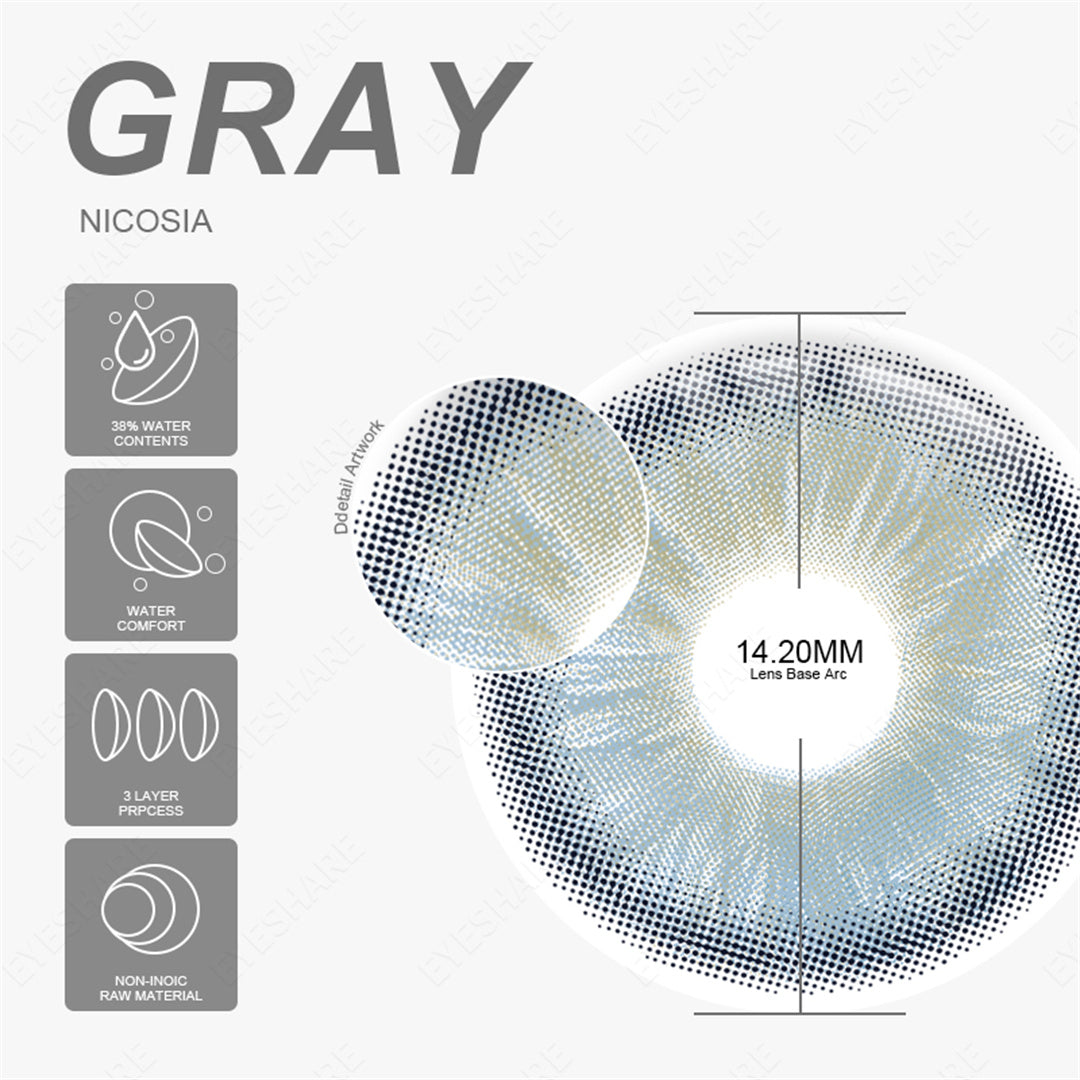 Nicosia Gray 14.2mm 1 Pair | 1 Year