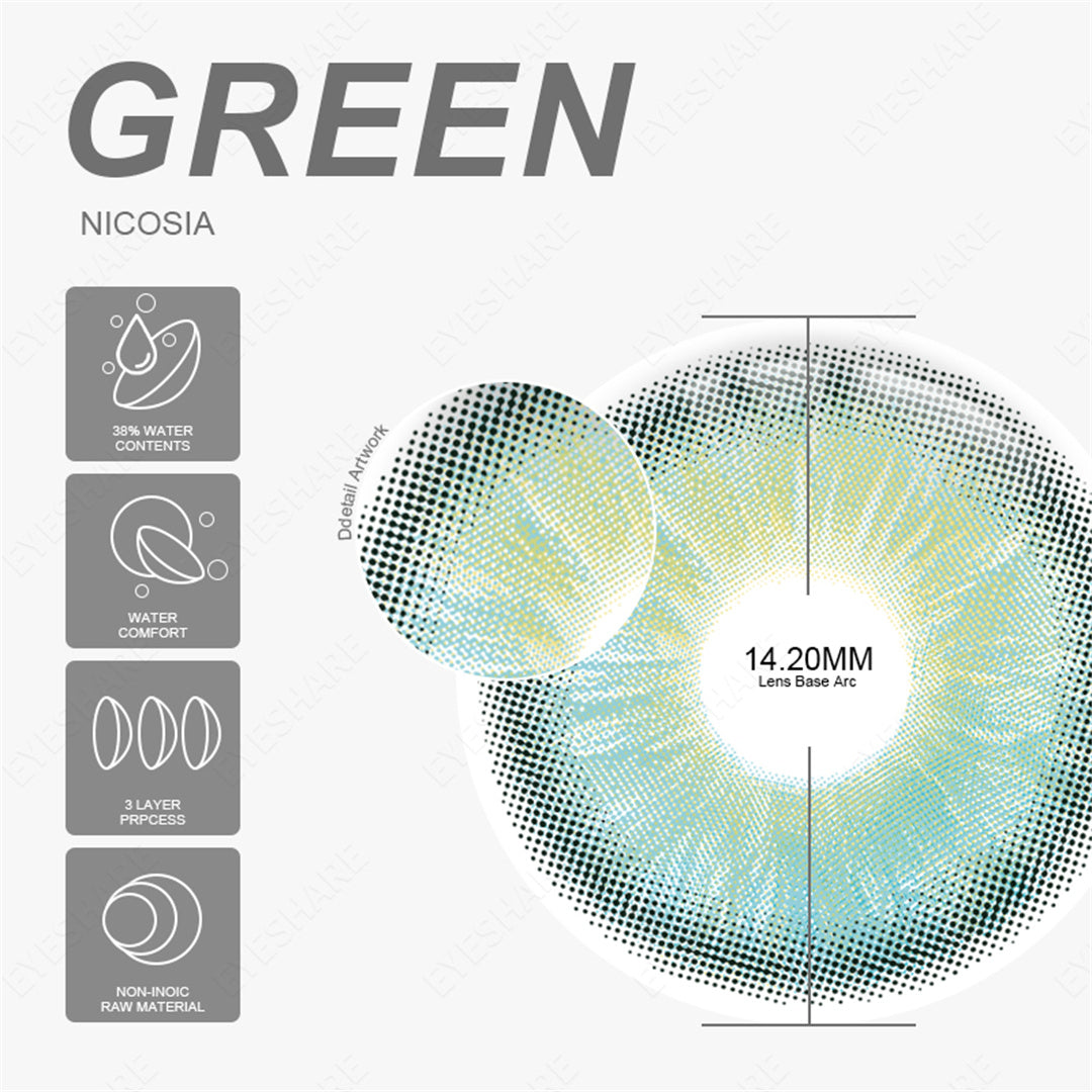 Nicosia Green 14.2mm 1 Pair | 1 Year