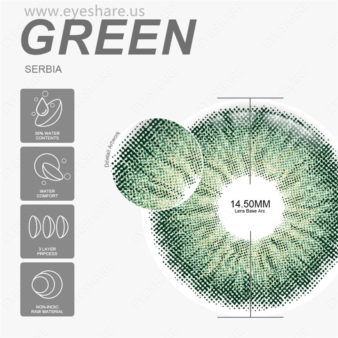 Serbia Green 14.5mm 1 Pair | 1 Year