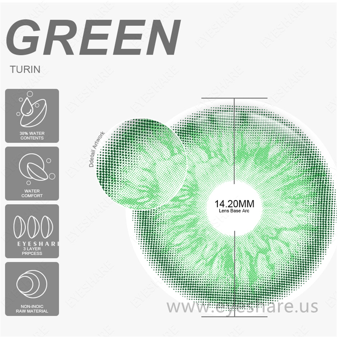 Turin Green 14.2mm 1 Pair | 1 Year